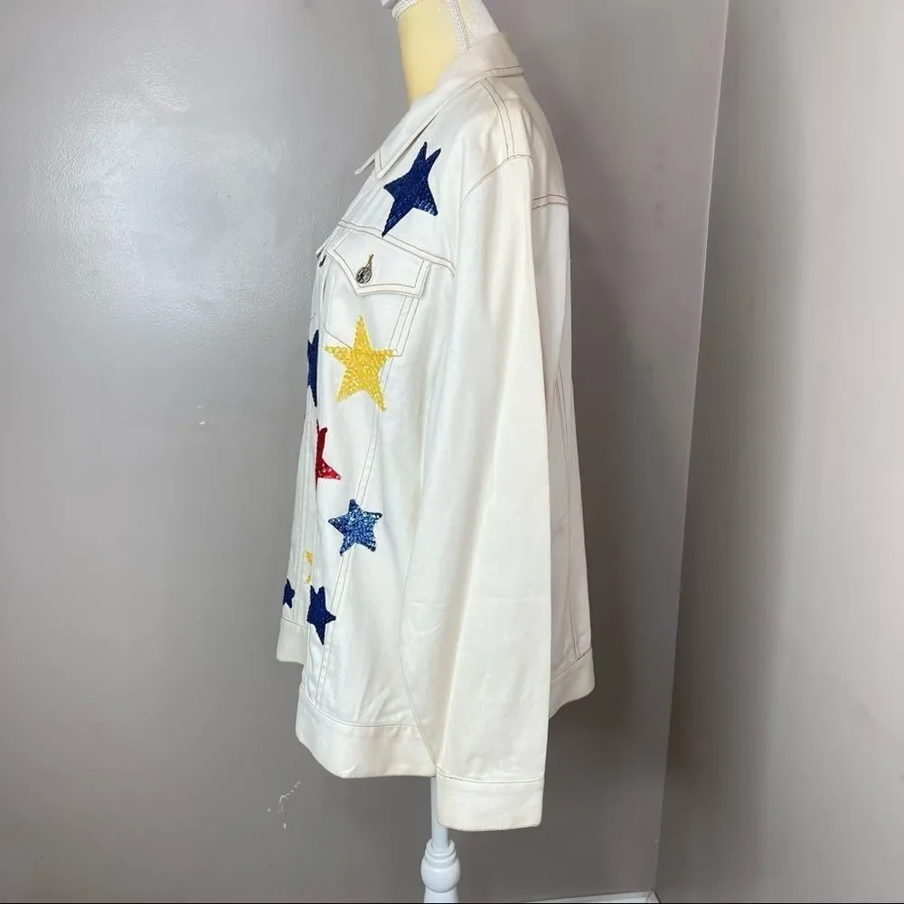 Dianes Beige Star Jeans Jacket Large NWT - Picture 6 of 15